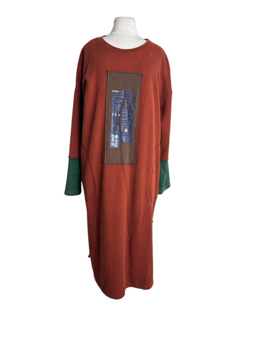 BuyKud M/L Maxi Dress Patchwork Pockets Long Sleeve Artsy Lagenlook Comfy